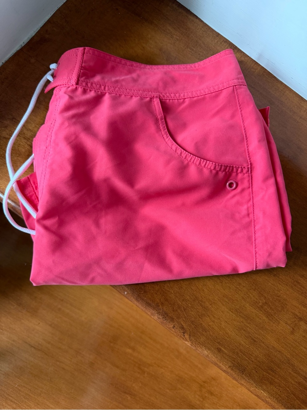 Vibrant Coral Pink Swim Skirt | Lace-Up Waist | Size L